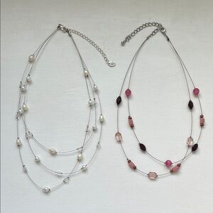 Elegant Silver and Pink Beaded Necklace Set